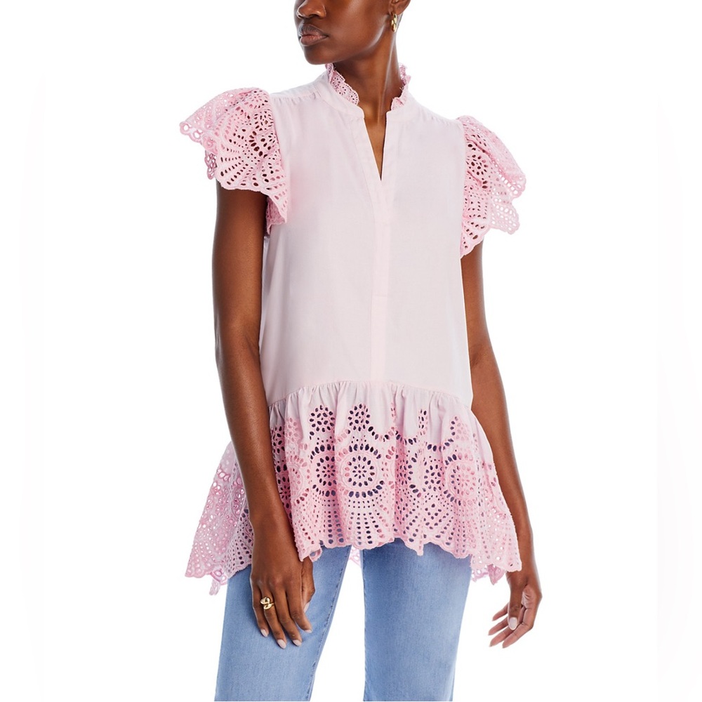 KOKO + MASON Eyelet Trim Poplin Blouse in Size Small